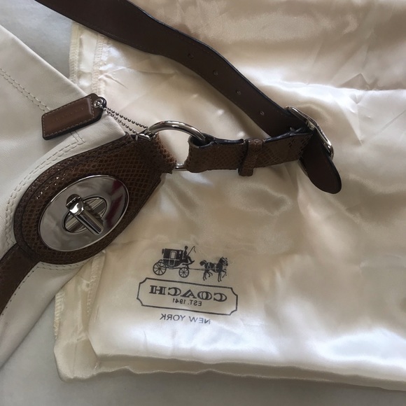 Vintage off white leather coach purse with brown strap - Picture 4 of 11